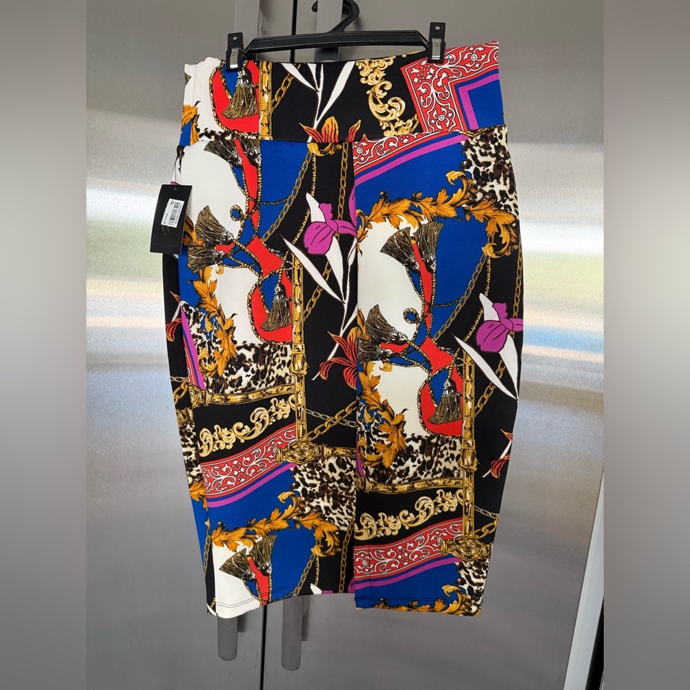 Macy's Blue and Red Midi Pencil Skirt Resort Wear